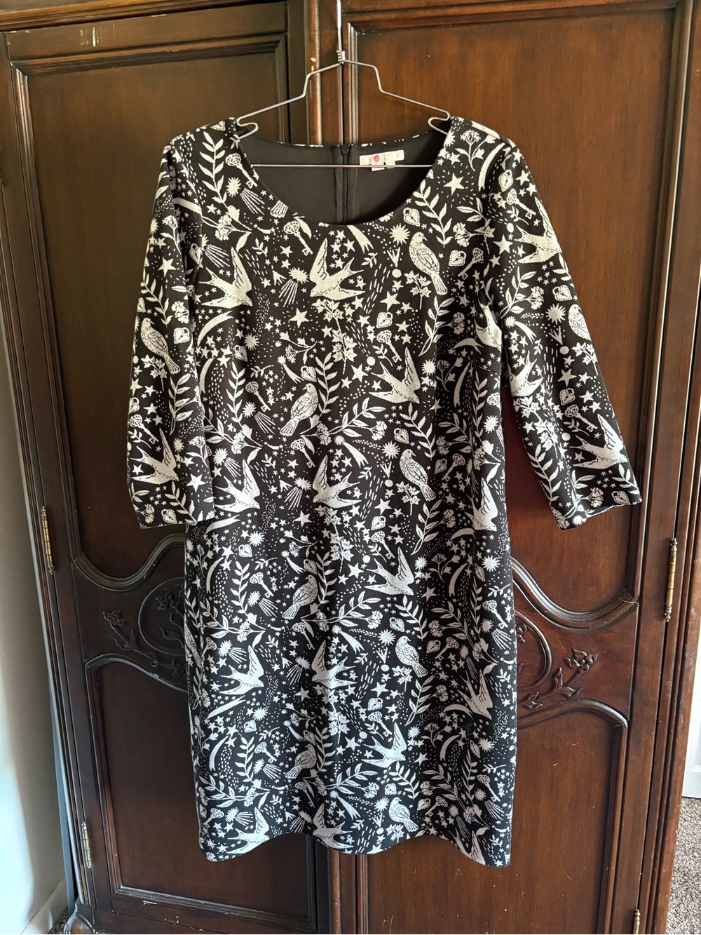 Boden Winifred Dress Black and White Mystical Bird Jacquard size 18L